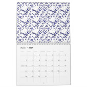 Blauw en wit inpakpapier met een afbeelding kalender (Mar 2027)