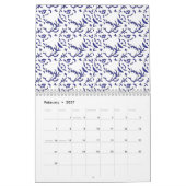 Blauw en wit inpakpapier met een afbeelding kalender (Feb 2027)