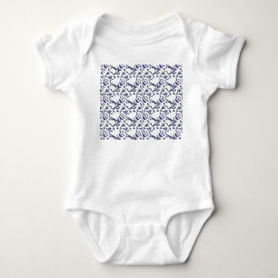 Blauw en wit inpakpapier met een afbeelding romper