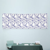 Blauw en wit inpakpapier met een afbeelding spandoek (Beurs)