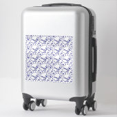 Blauw en wit inpakpapier met een afbeelding sticker (Koffer)