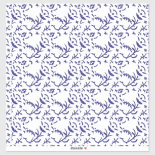 Blauw en wit inpakpapier met een afbeelding sticker