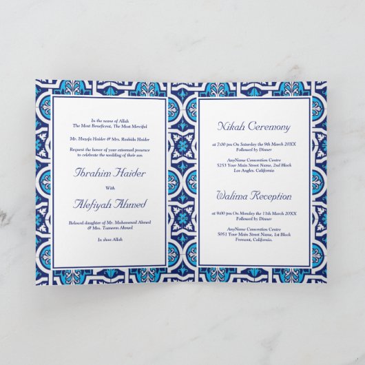 Blauw en Wit Islamitische Arabesque Moslim Bruilof (Binnen)