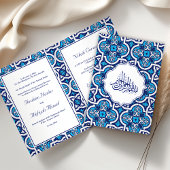 Blauw en Wit Islamitische Arabesque Moslim Bruilof