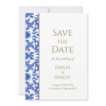 Blauw en Wit Italiaans Bruiloft Save the Date