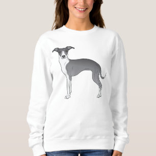 Blauw En Wit Italiaans Greyhound Cartoon Tekening Trui