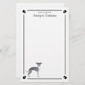 Blauw en wit Italiaans grijngeluid met poten en te Briefpapier (Voorkant / Achterkant)