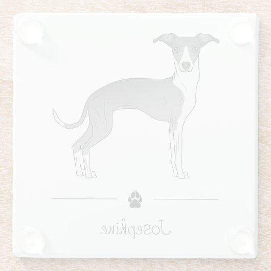 Blauw en wit Italiaans grijnshond met aangepaste t Glazen Onderzetter (Achterkant)