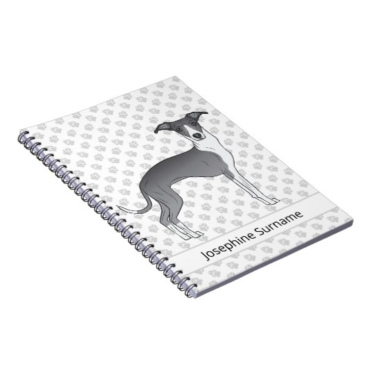 Blauw en wit Italiaans grijnshond met aangepaste t Notitieboek (Rechterzijde)