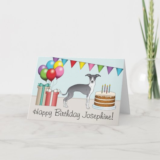 Blauw en wit Italiaans grijnwindje kleurrijke fees Kaart (Voorkant)