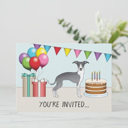 Blauw en wit Italiaans grijnwindje kleurrijke fees Kaart (Staand voorkant)