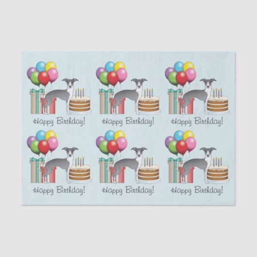 Blauw en wit Italiaans grijnwindje kleurrijke fees Tissuepapier (Voorkant)