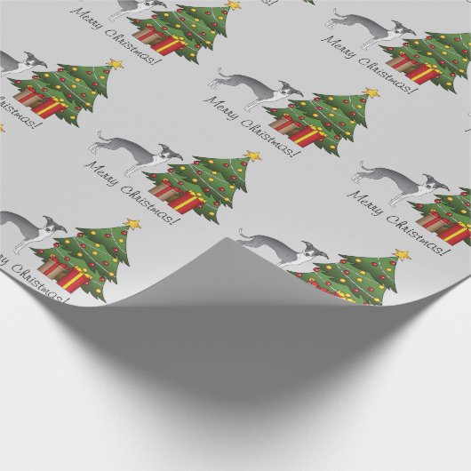 Blauw en wit Italiaans kruid en kerstboom Cadeaupapier (Hoek)