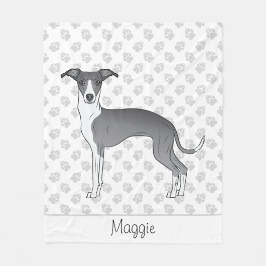 Blauw en wit Italiaans kruit met aangepaste naam Fleece Deken (Voorkant)