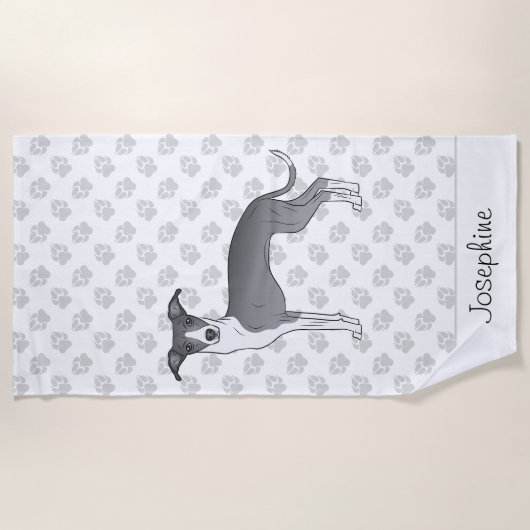 Blauw en wit Italiaans kruit met aangepaste naam Strandlaken (Voorkant)