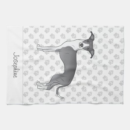 Blauw en wit Italiaans kruit met aangepaste naam Theedoek (Horizontaal)