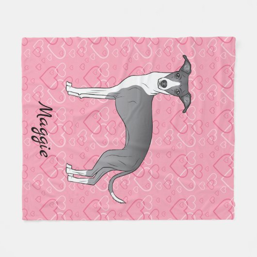 Blauw en wit Italiaans kruit op roze harten Fleece Deken (Voorkant (Horizontaal))