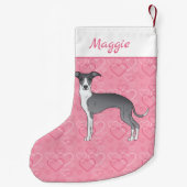 Blauw en wit Italiaans kruit op roze harten Kleine Kerstsok (Achterkant)