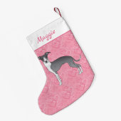 Blauw en wit Italiaans kruit op roze harten Kleine Kerstsok (Achterkant (Hangend))