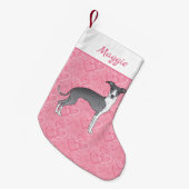 Blauw en wit Italiaans kruit op roze harten Kleine Kerstsok (Voorkant (Hangend))