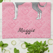 Blauw en wit Italiaans kruit op roze harten Theedoek (Gevouwen)