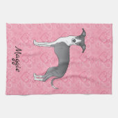 Blauw en wit Italiaans kruit op roze harten Theedoek (Horizontaal)