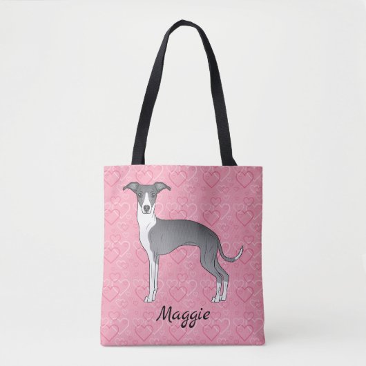 Blauw en wit Italiaans kruit op roze harten Tote Bag (Voorkant)