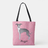 Blauw en wit Italiaans kruit op roze harten Tote Bag (Achterkant)