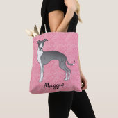 Blauw en wit Italiaans kruit op roze harten Tote Bag (Dichtbij)