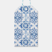 Blauw en wit Italiaans patroon van de tegel van de Cadeaulabel (Voorkant)