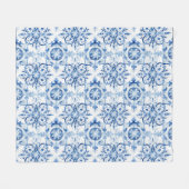 Blauw en wit Italiaans patroon van de tegel van de Fleece Deken (Voorkant (Horizontaal))