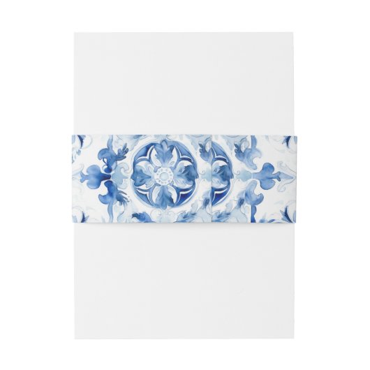 Blauw en wit Italiaans patroon van de tegel van de Uitnodigingen Wikkel (Achterkant Voorbeeld)