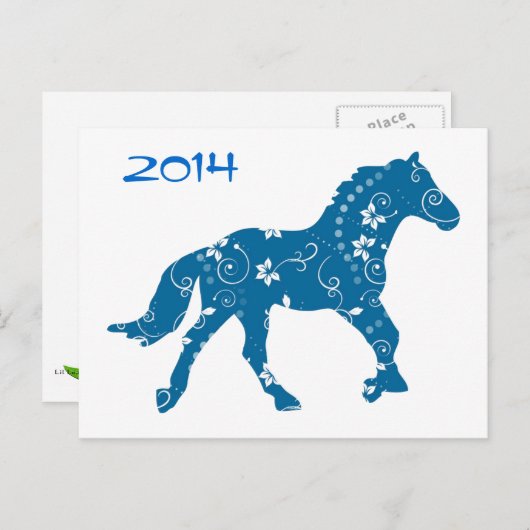 Blauw en wit jaar van het Briefkaart van de paarde (Voorkant / Achterkant)