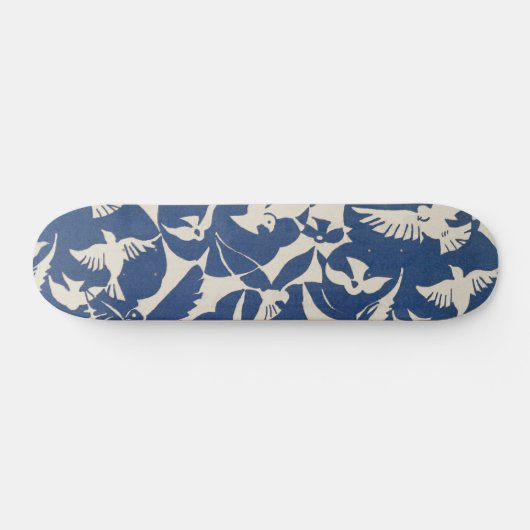 blauw en wit Japans Patroon Persoonlijk Skateboard (Horizontaal)