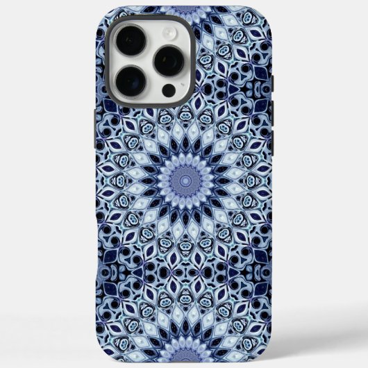 Blauw en Wit Kaleidoscoop Mandala Patroon Case-Mate iPhone Case (Achterkant)
