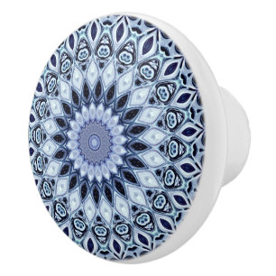 Blauw en Wit Kaleidoscoop Mandala Patroon Keramische Knop