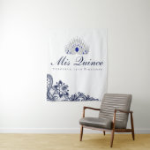 Blauw en wit kant Quinceanera achtergrond Wandkleed (In situ)