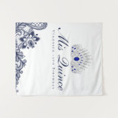 Blauw en wit kant Quinceanera achtergrond Wandkleed (Voorkant (horizontaal))