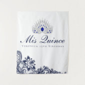 Blauw en wit kant Quinceanera achtergrond Wandkleed (Voorkant)