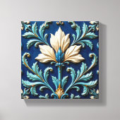 Blauw en wit keramiek bloemmotief canvas afdruk (Voorkant)