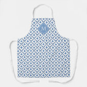 Blauw en wit keramisch patroon met monogram schort (Voorkant)