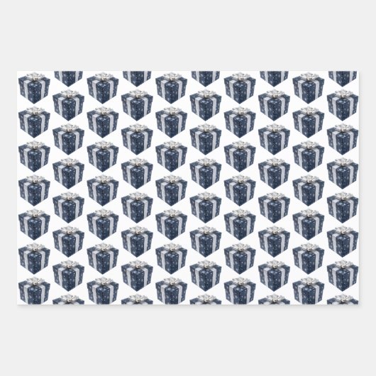 Blauw en Wit Kerst Verpakking Papieren Bladen Inpakpapier Vel (Voorkant)