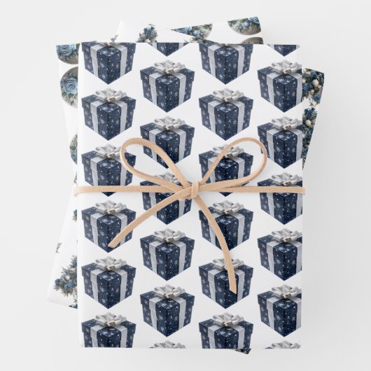 Blauw en Wit Kerst Verpakking Papieren Bladen Inpakpapier Vel (In situ)