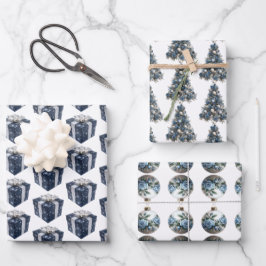 Blauw en Wit Kerst Verpakking Papieren Bladen Inpakpapier Vel