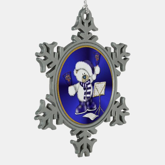 Blauw en wit kerstBeer Snowflake Ornament (Links)