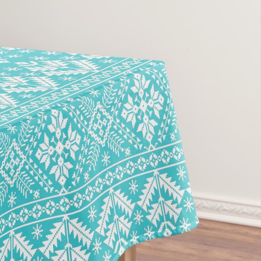 Blauw en wit Kerstbeurs Isle Patroon Tafelkleed (Voorbeeld)
