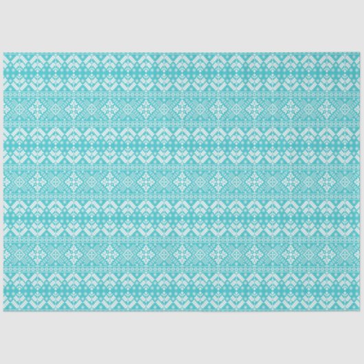 Blauw en wit Kerstbeurs Isle Patroon Tissuepapier (Voorkant)