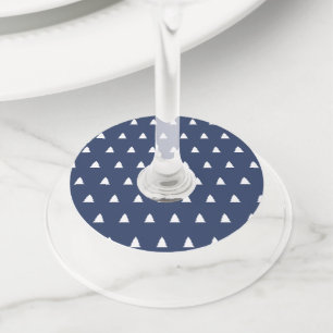 blauw en wit kerstboompatroon wijnglaslabel