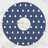 blauw en wit kerstboompatroon wijnglaslabel (Voorkant)