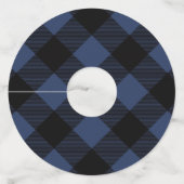 blauw en wit kerstboompatroon wijnglaslabel (Achterkant)